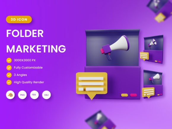 Enhance Your Project with 3D Folder Marketing Illustration