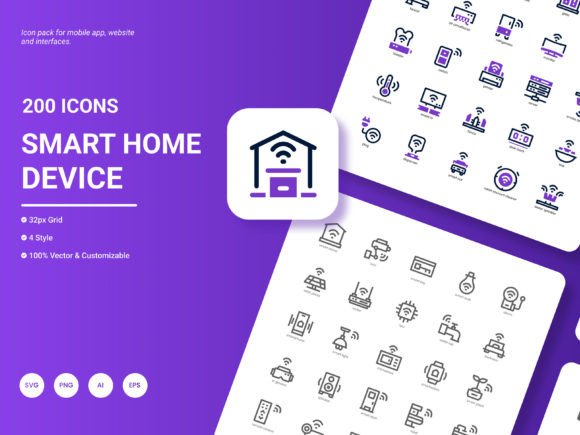 Smart Home Device Icon Pack: Elevate Your Design with 200 Stylish Icons