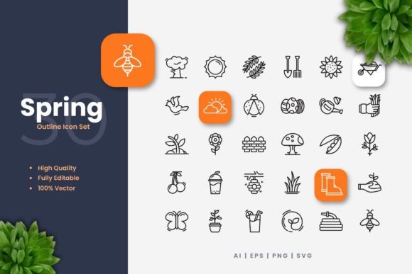 Spring Icons: Elevate Your Design with Clean, Versatile Graphics