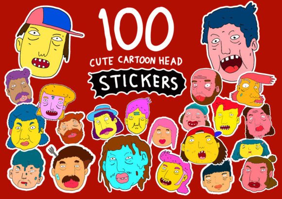 Unlock Your Creativity with 100 Cartoon Head Sticker Vector Illustrations